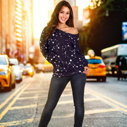 Zodiac Star Pattern Design Print Off Shoulder Sweatshirt