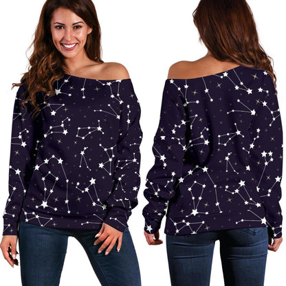 Zodiac Star Pattern Design Print Off Shoulder Sweatshirt