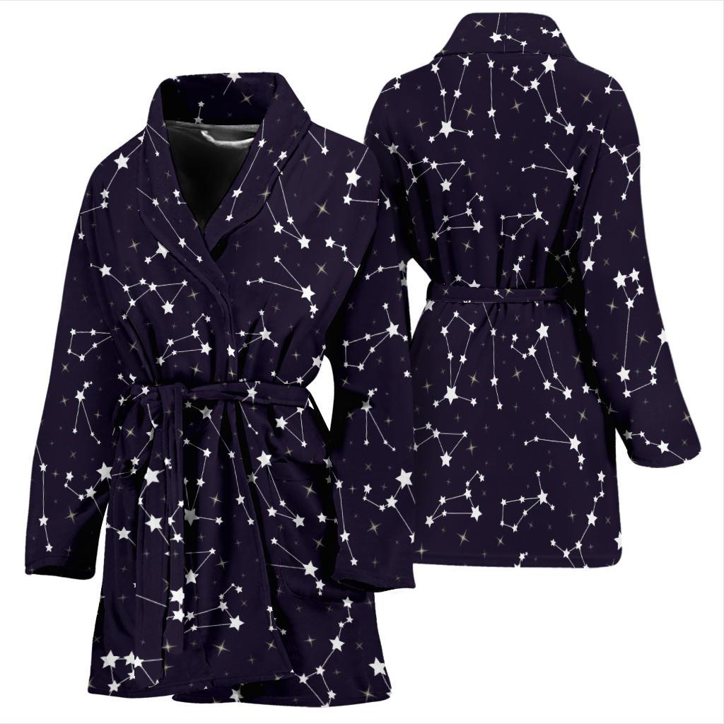 Zodiac Star Pattern Design Print Women Bath Robe-JTAMIGO.COM