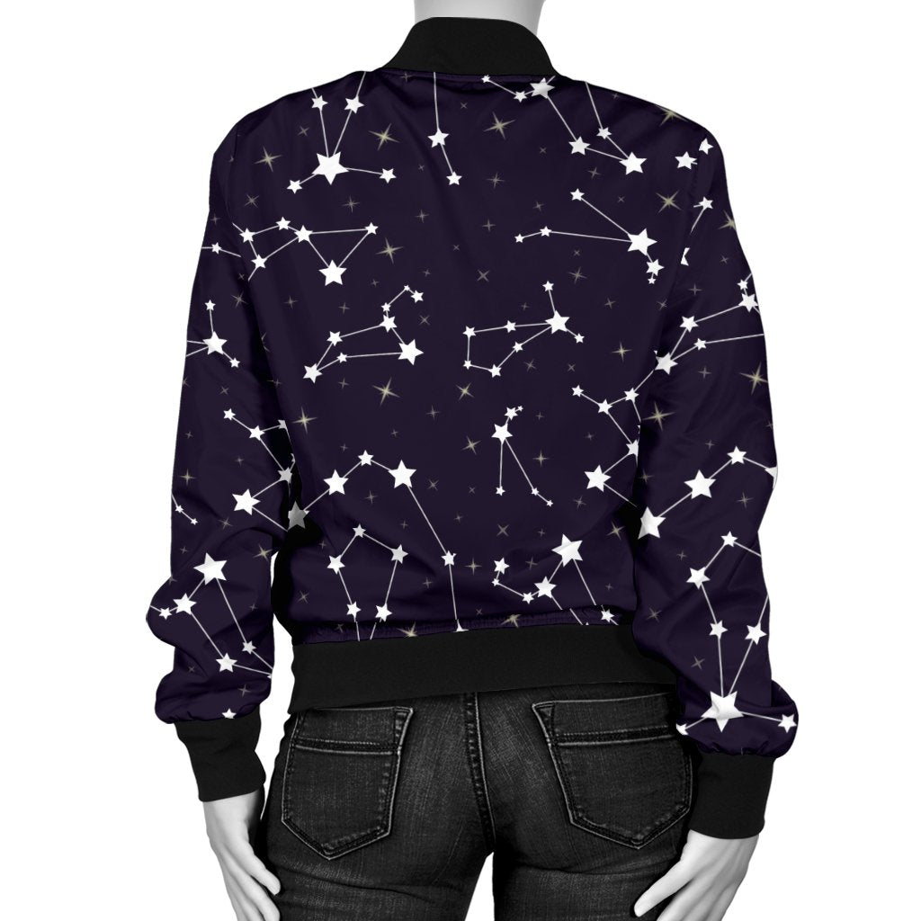Zodiac Star Pattern Design Print Women Casual Bomber Jacket