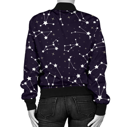 Zodiac Star Pattern Design Print Women Casual Bomber Jacket