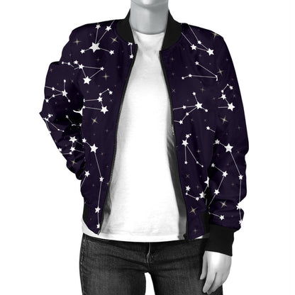Zodiac Star Pattern Design Print Women Casual Bomber Jacket