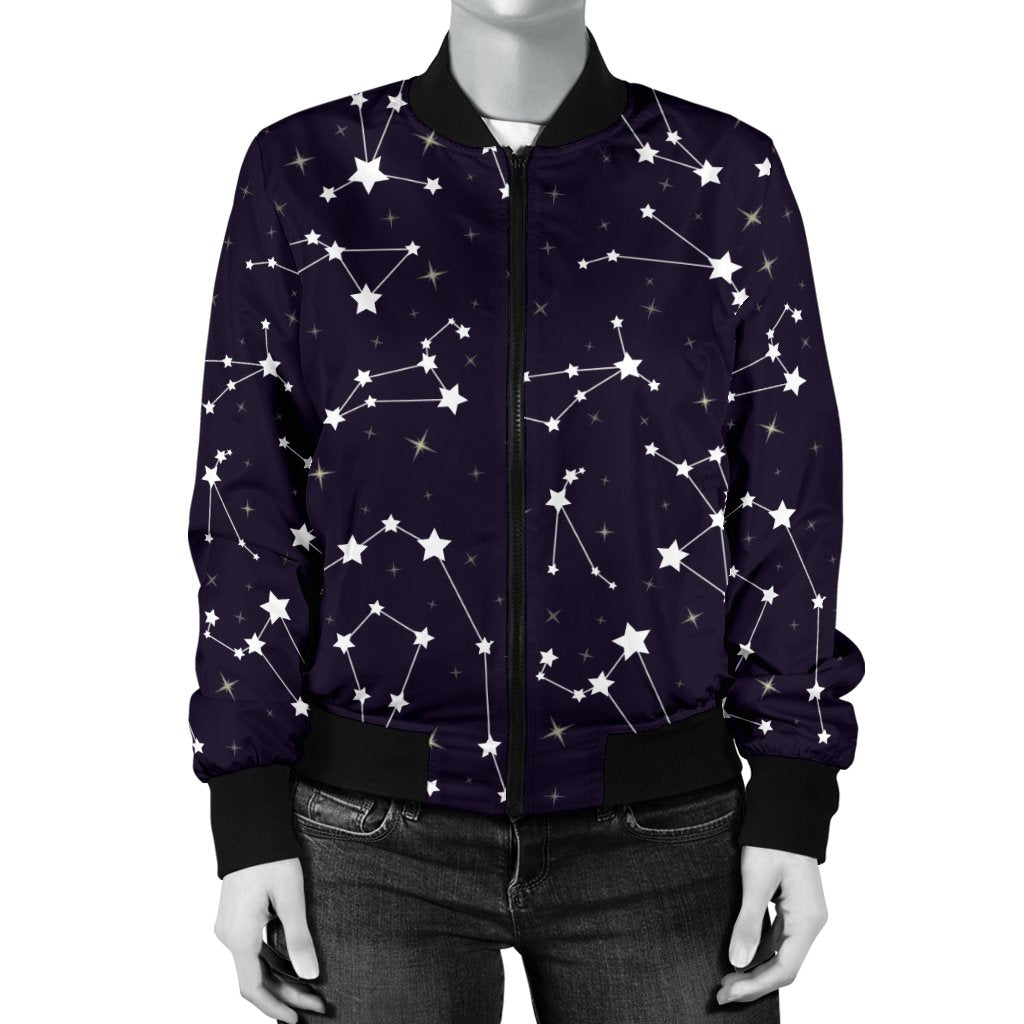 Zodiac Star Pattern Design Print Women Casual Bomber Jacket