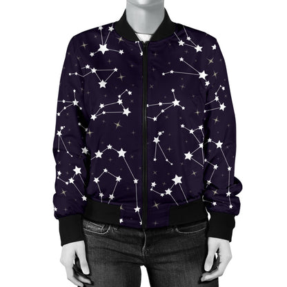Zodiac Star Pattern Design Print Women Casual Bomber Jacket