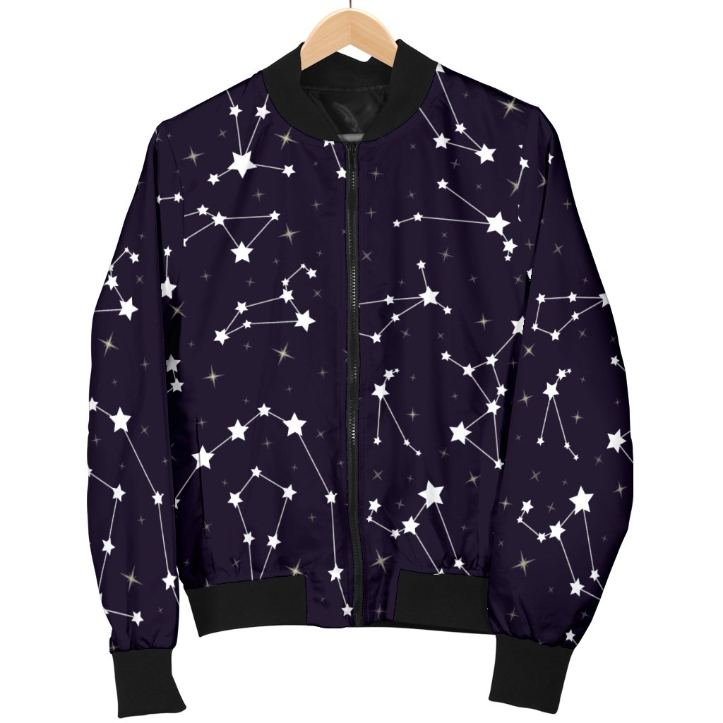 Zodiac Star Pattern Design Print Women Casual Bomber Jacket