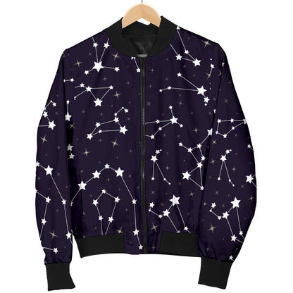 Zodiac Star Pattern Design Print Women Casual Bomber Jacket