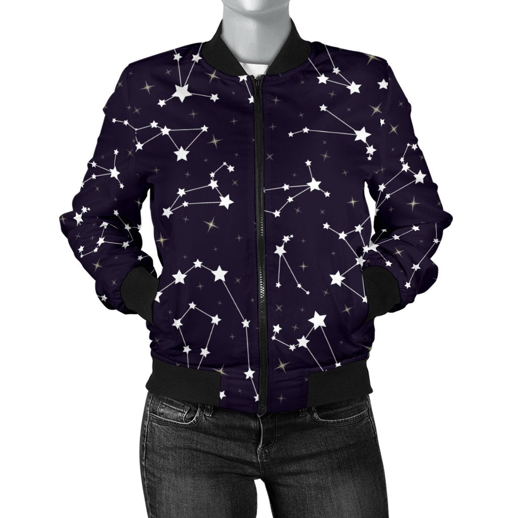 Zodiac Star Pattern Design Print Women Casual Bomber Jacket