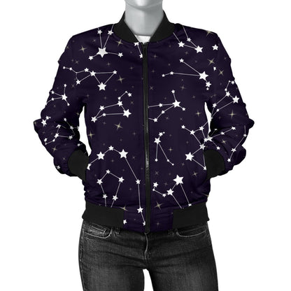 Zodiac Star Pattern Design Print Women Casual Bomber Jacket
