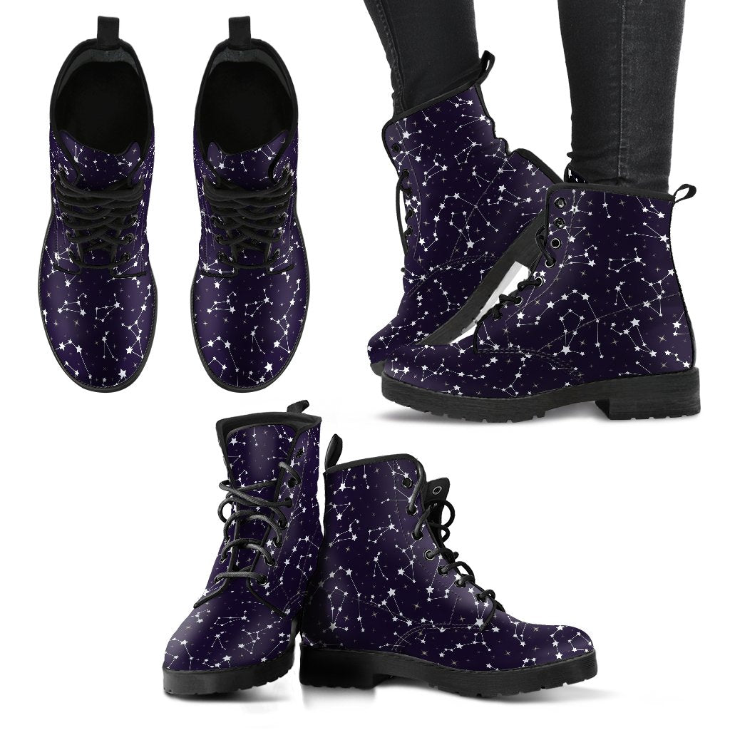Zodiac Star Pattern Design Print Women Leather Boots-JTAMIGO.COM