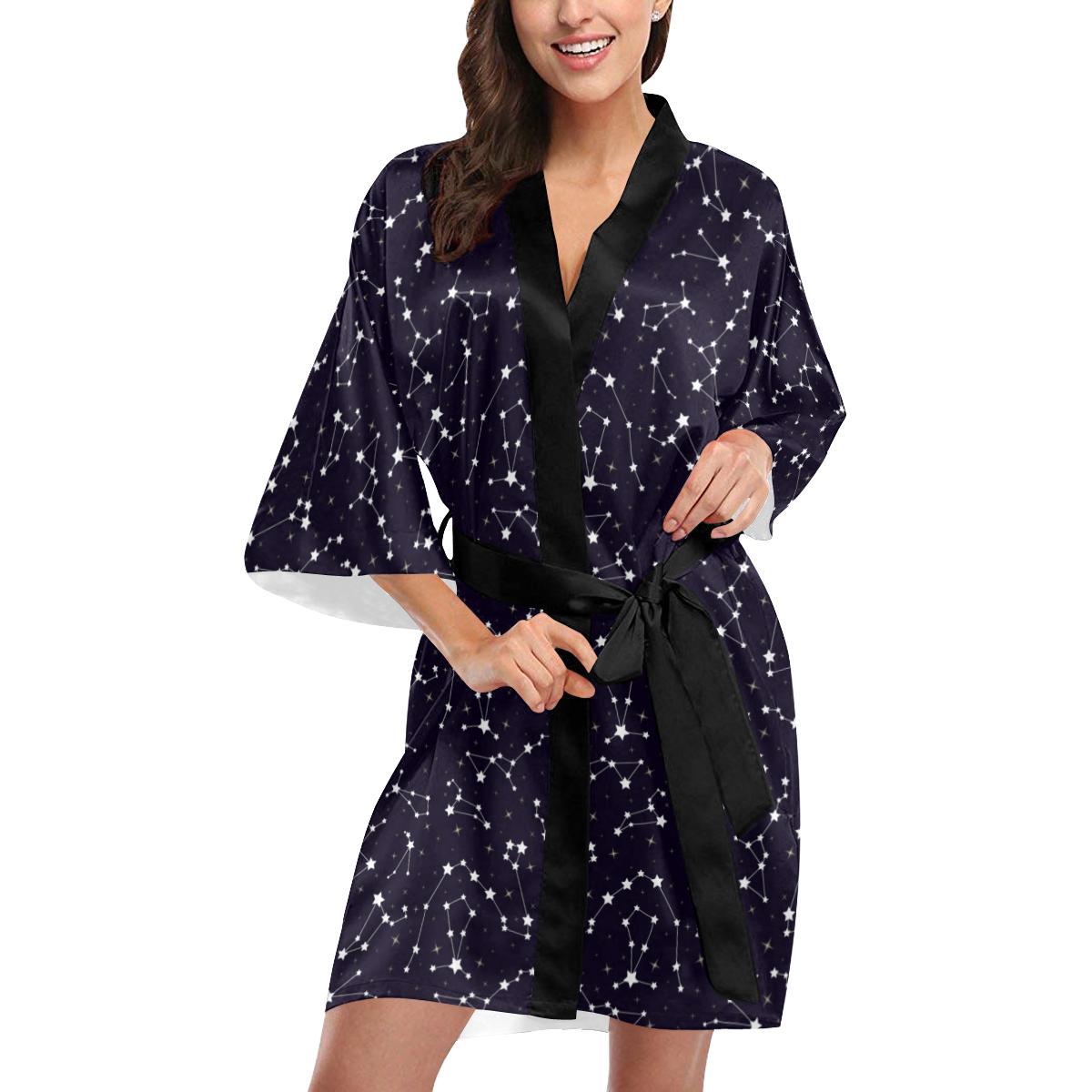Zodiac Star Pattern Design Print Women Short Kimono Robe