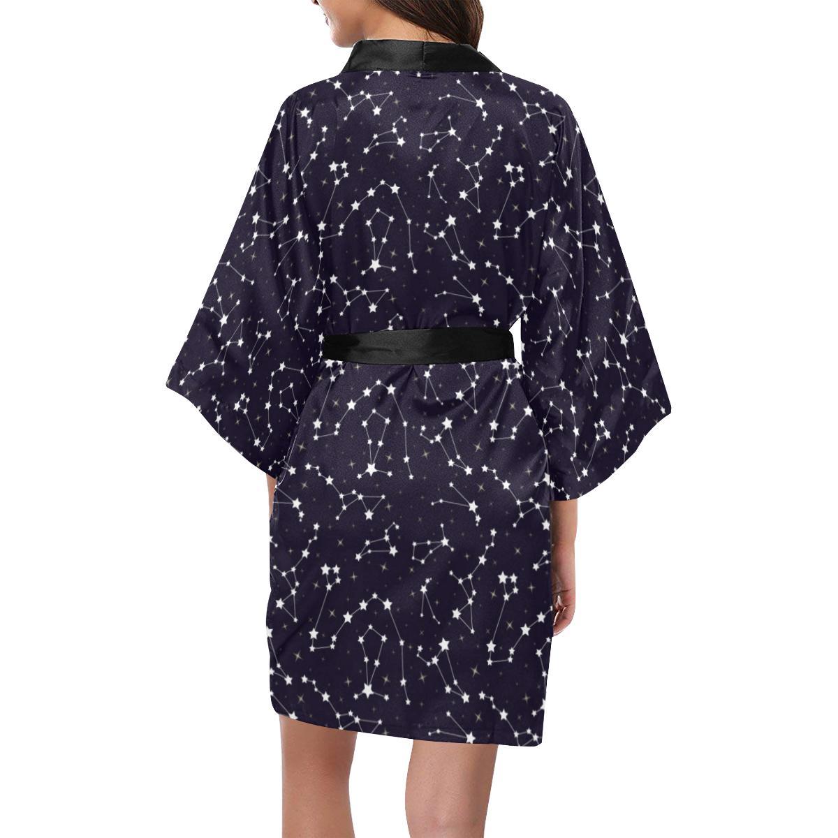 Zodiac Star Pattern Design Print Women Short Kimono Robe