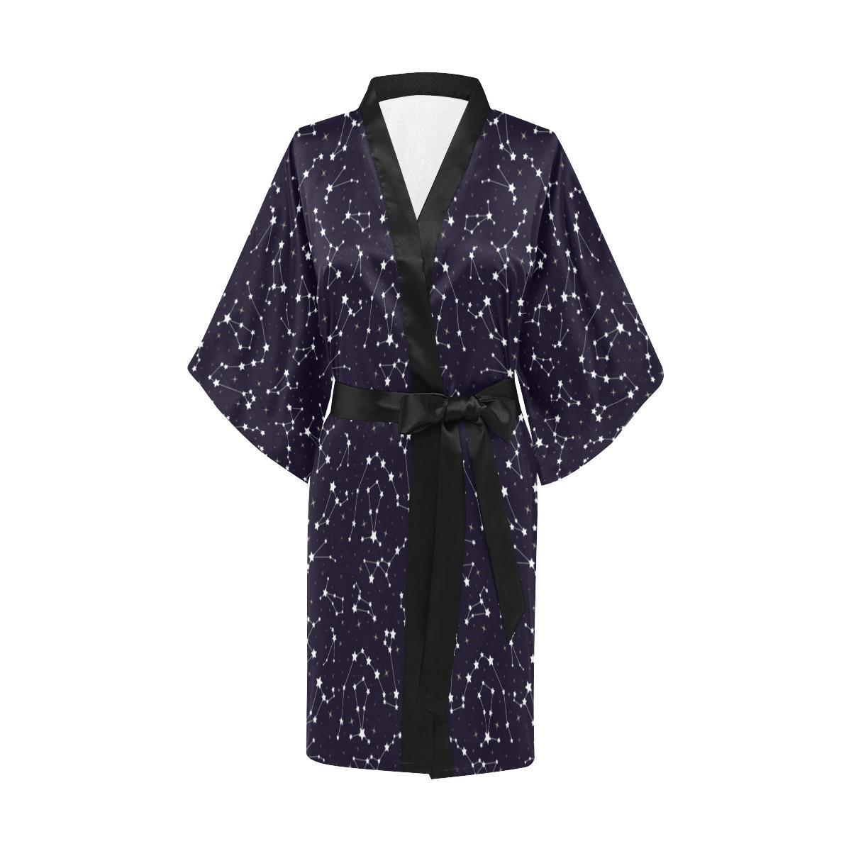 Zodiac Star Pattern Design Print Women Short Kimono Robe