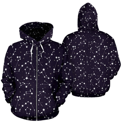 Zodiac Star Pattern Design Print Zip Up Hoodie