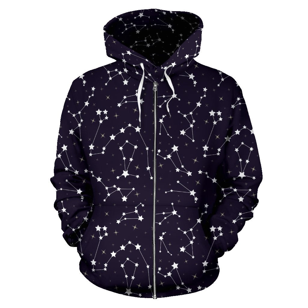 Zodiac Star Pattern Design Print Zip Up Hoodie