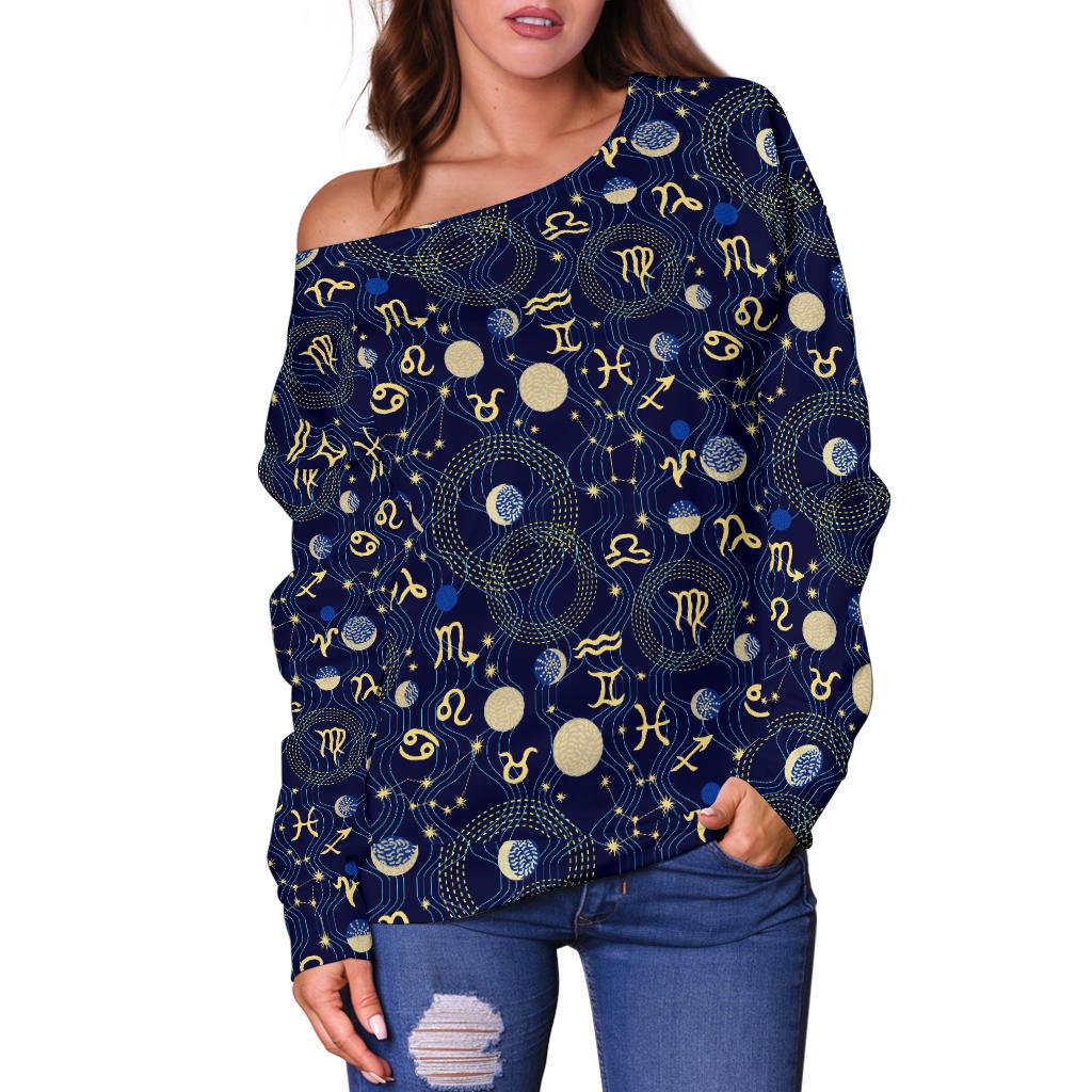 Zodiac Themed Design Print Off Shoulder Sweatshirt