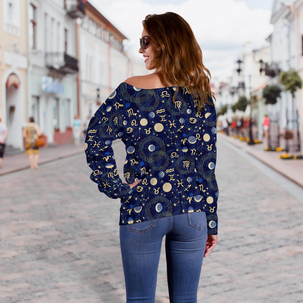 Zodiac Themed Design Print Off Shoulder Sweatshirt