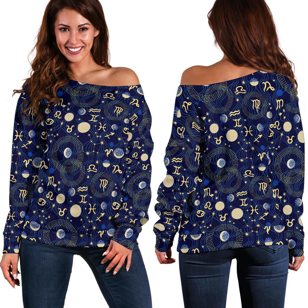 Zodiac Themed Design Print Off Shoulder Sweatshirt