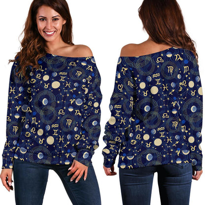 Zodiac Themed Design Print Off Shoulder Sweatshirt