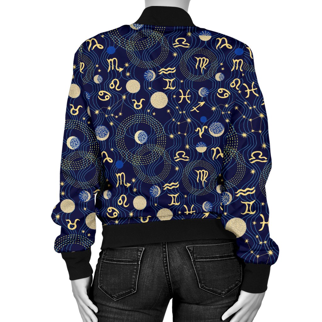 ZodiacThemed Design Print Women Casual Bomber Jacket