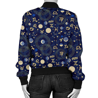 ZodiacThemed Design Print Women Casual Bomber Jacket