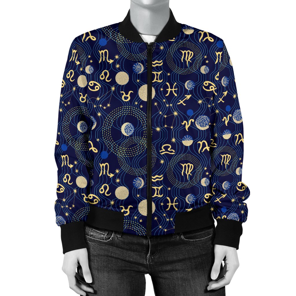 ZodiacThemed Design Print Women Casual Bomber Jacket