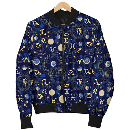 ZodiacThemed Design Print Women Casual Bomber Jacket