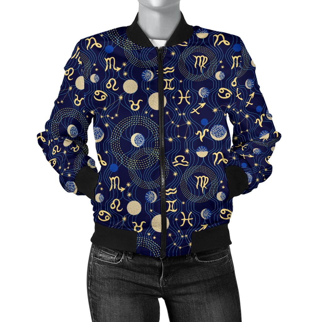 ZodiacThemed Design Print Women Casual Bomber Jacket
