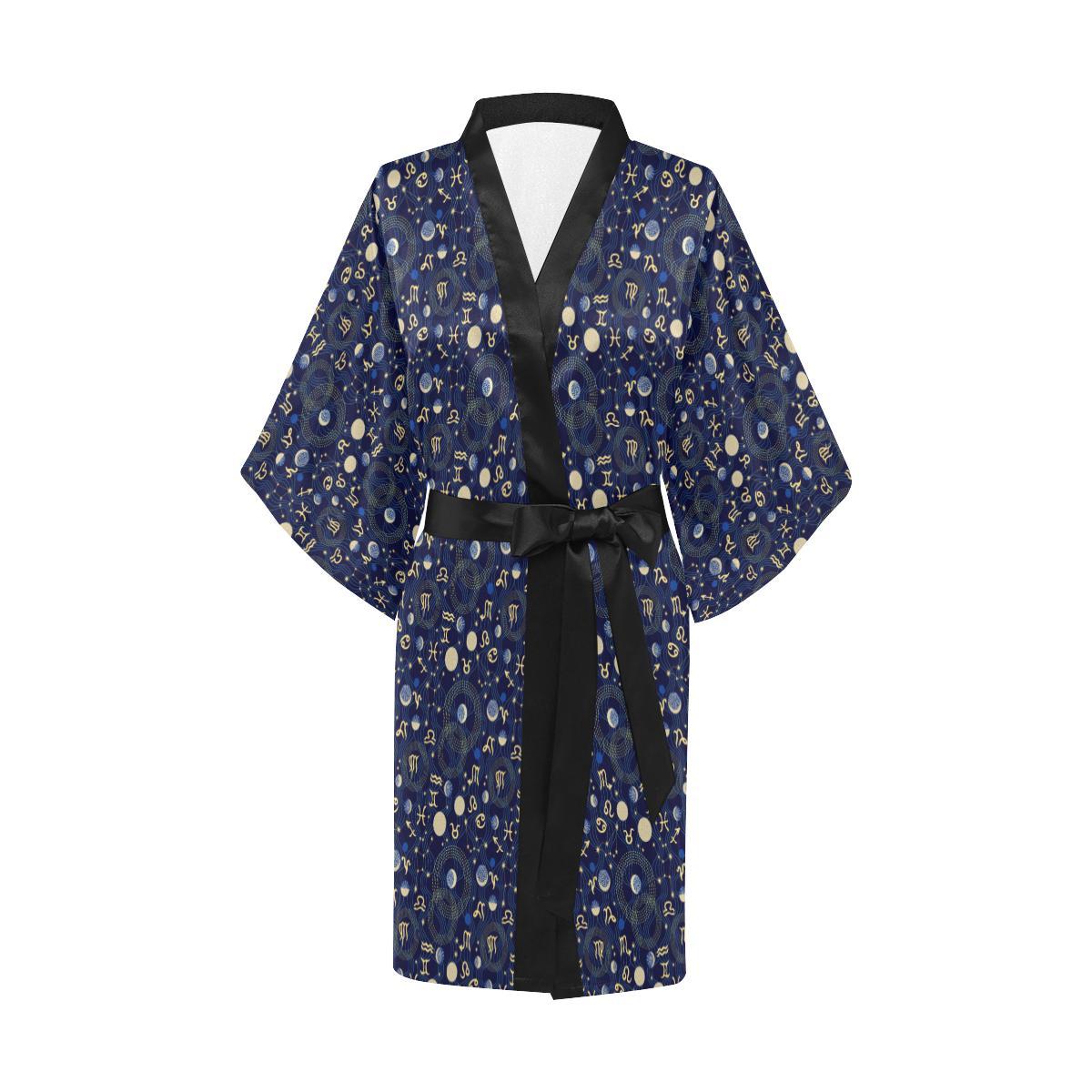 ZodiacThemed Design Print Women Short Kimono Robe
