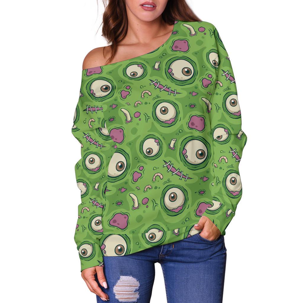 Zombie Eyes Design Pattern Print Off Shoulder Sweatshirt