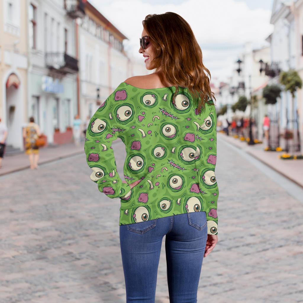 Zombie Eyes Design Pattern Print Off Shoulder Sweatshirt