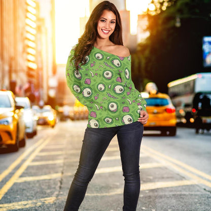 Zombie Eyes Design Pattern Print Off Shoulder Sweatshirt