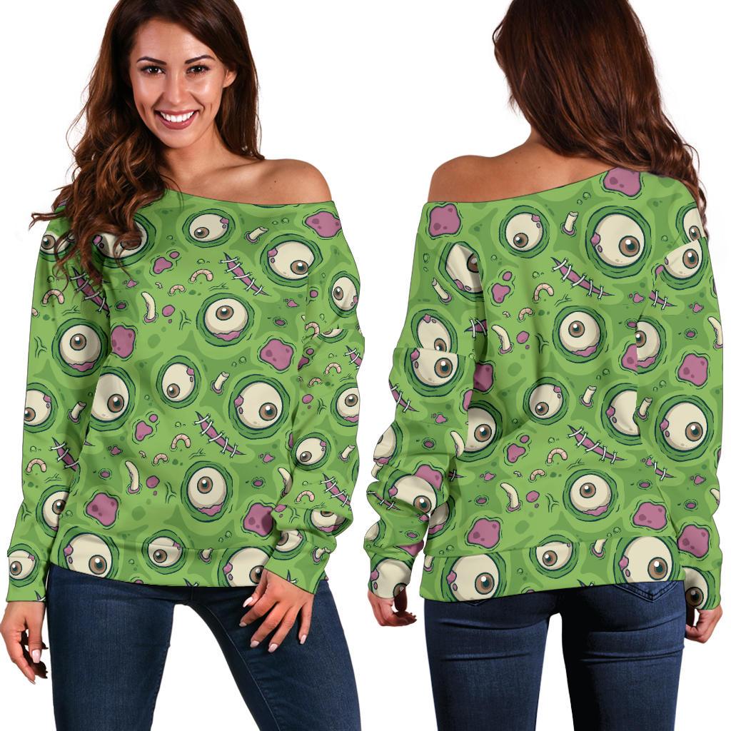 Zombie Eyes Design Pattern Print Off Shoulder Sweatshirt