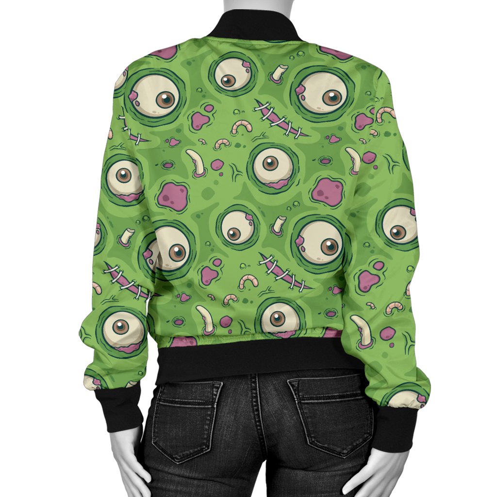 Zombie Eyes Design Pattern Print Women Casual Bomber Jacket