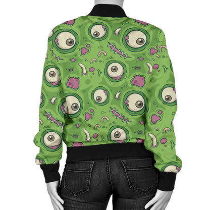 Zombie Eyes Design Pattern Print Women Casual Bomber Jacket