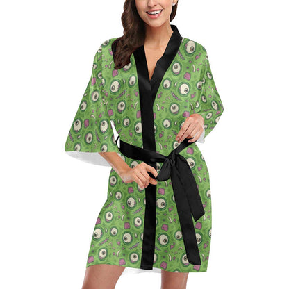 Zombie Eyes Design Pattern Print Women Short Kimono Robe