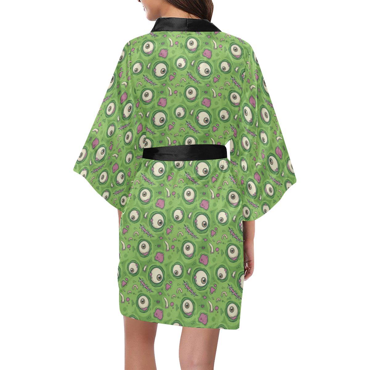 Zombie Eyes Design Pattern Print Women Short Kimono Robe