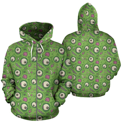 Zombie Eyes Design Pattern Print Zip Up Hoodie