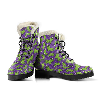 Zombie Foot Design Pattern Print Faux Fur Leather Boots-JTAMIGO.COM