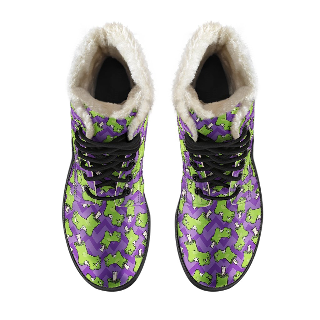 Zombie Foot Design Pattern Print Faux Fur Leather Boots-JTAMIGO.COM