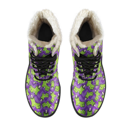 Zombie Foot Design Pattern Print Faux Fur Leather Boots-JTAMIGO.COM
