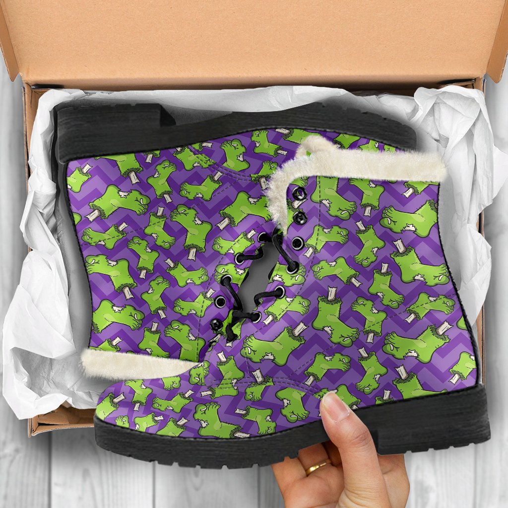 Zombie Foot Design Pattern Print Faux Fur Leather Boots-JTAMIGO.COM