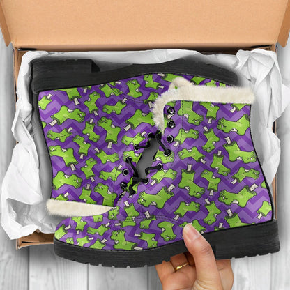 Zombie Foot Design Pattern Print Faux Fur Leather Boots-JTAMIGO.COM