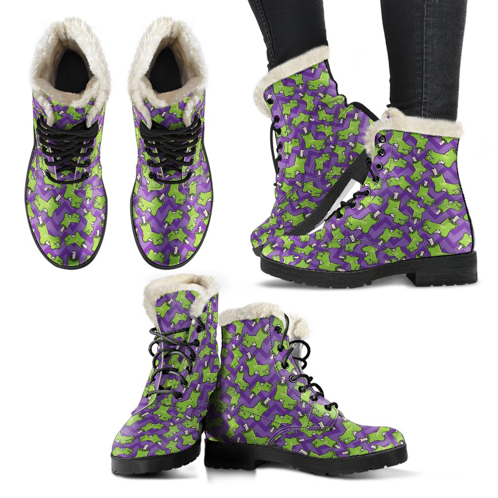 Zombie Foot Design Pattern Print Faux Fur Leather Boots-JTAMIGO.COM