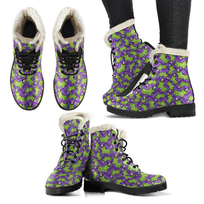 Zombie Foot Design Pattern Print Faux Fur Leather Boots-JTAMIGO.COM