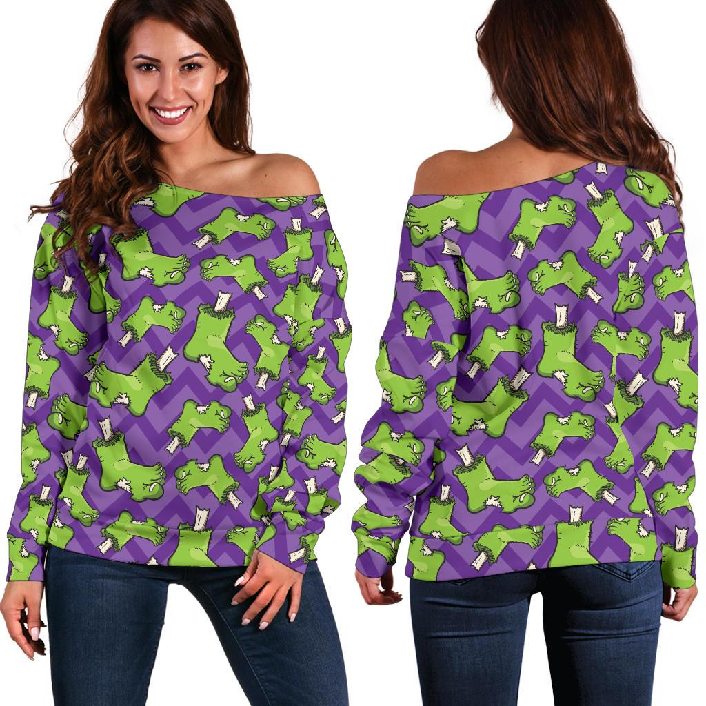 Zombie Foot Design Pattern Print Off Shoulder Sweatshirt