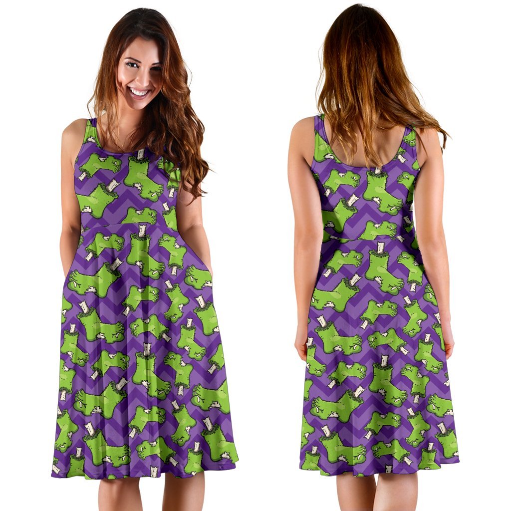 Zombie Foot Design Pattern Print Sleeveless Dress