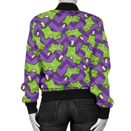 Zombie Foot Design Pattern Print Women Casual Bomber Jacket