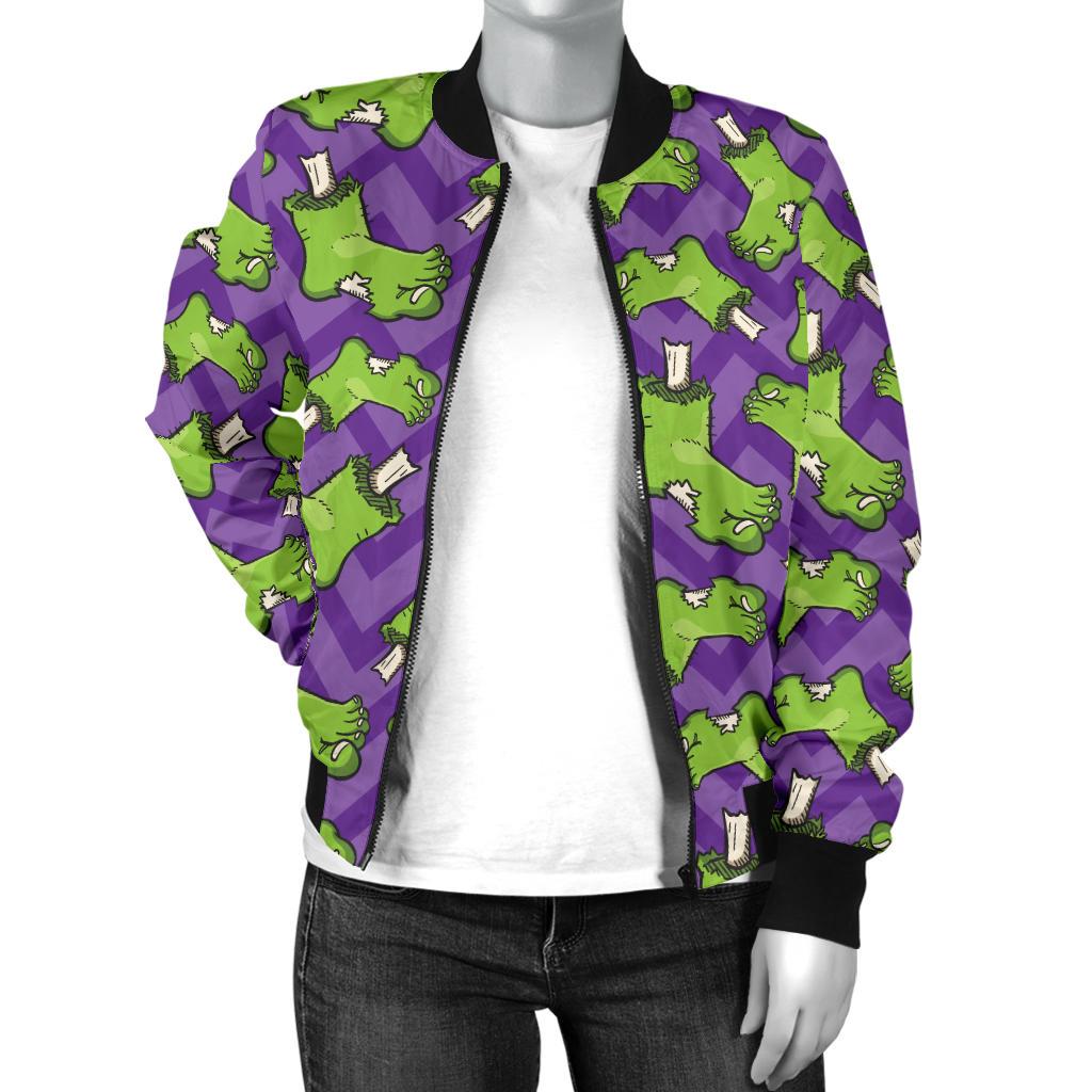 Zombie Foot Design Pattern Print Women Casual Bomber Jacket