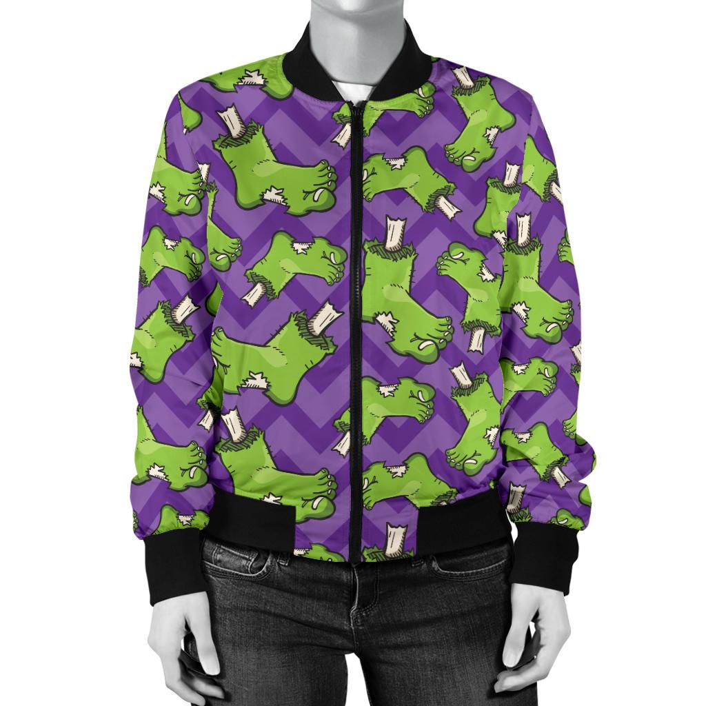 Zombie Foot Design Pattern Print Women Casual Bomber Jacket