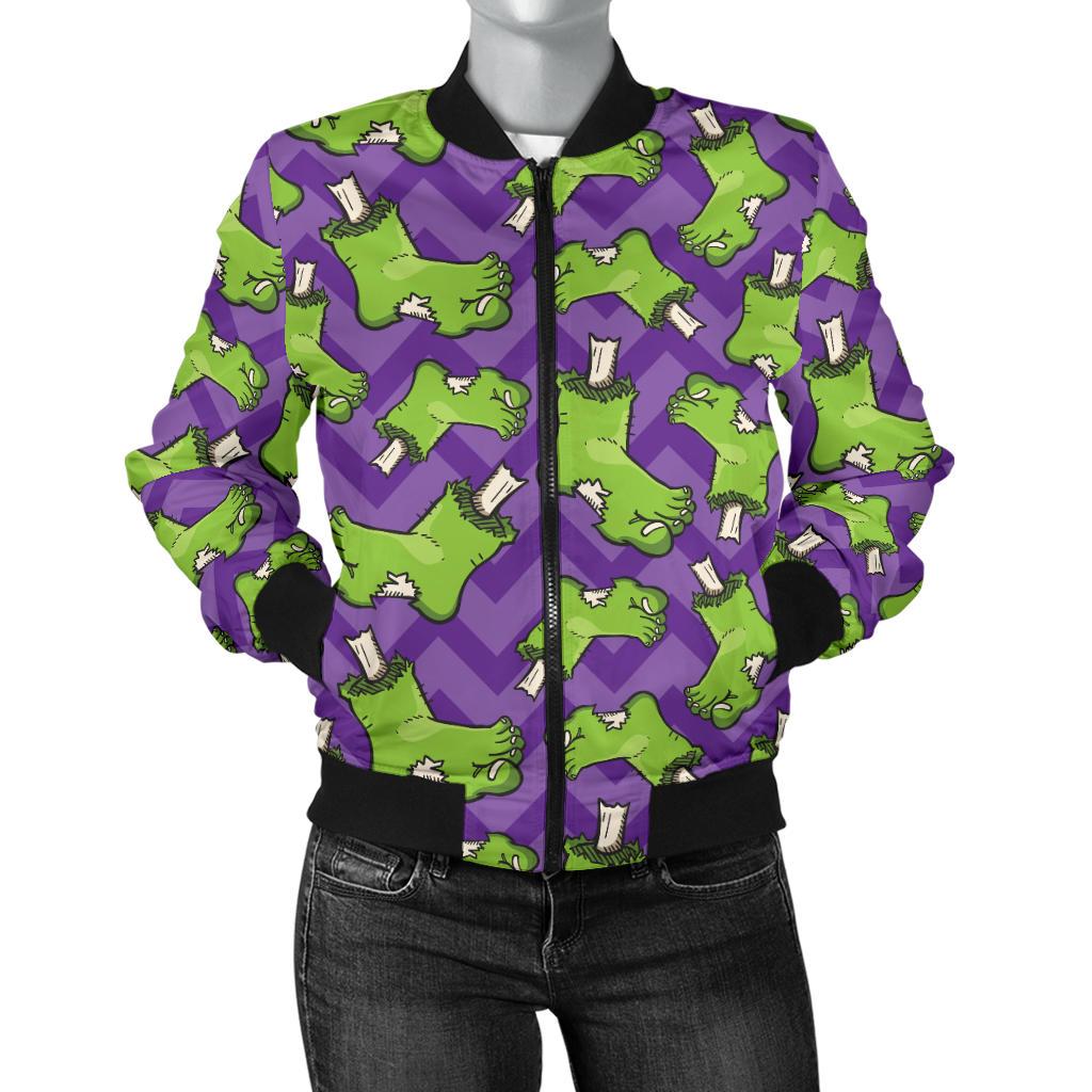 Zombie Foot Design Pattern Print Women Casual Bomber Jacket